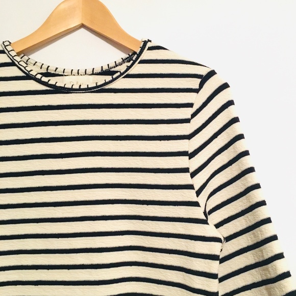 Anthropologie Deletta Navy Ivory Flare Sleeve - M - Picture 1 of 7